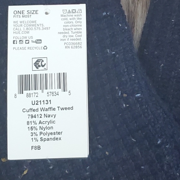 HUE Cuffed Waffle Tweed Navy Knee High Socks - Picture 3 of 3